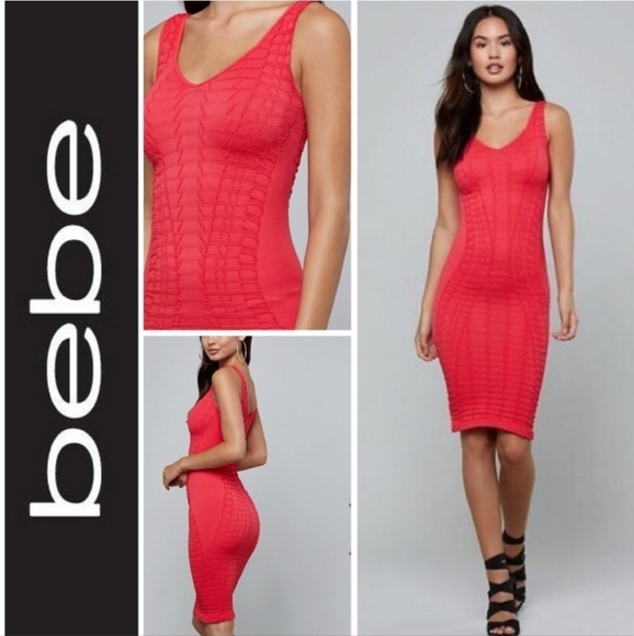 bebe Dresses & Skirts - BEBE Textured Bodycon Dress Sweetheart Neck Teaberry Size Small Petite NEW